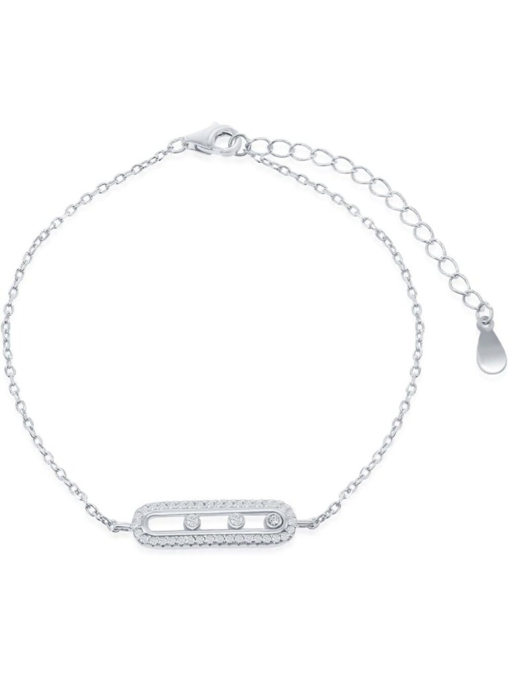 Elegant Sterling Silver Oval Cubic Zirconia Bracelet with Sliding Bezel Setting